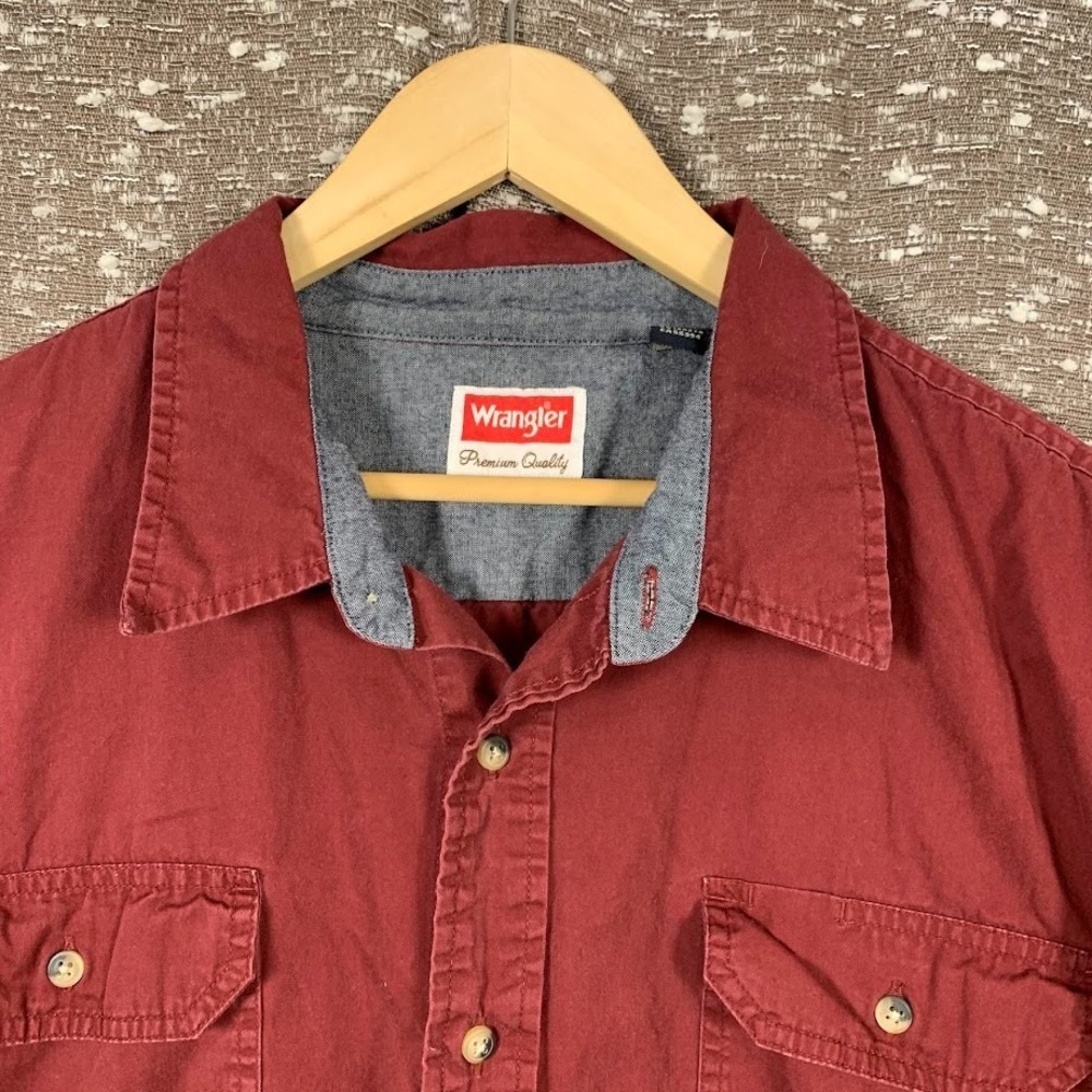 Wrangler Short Sleeve Red Button Up Short Sleeve Shirt 100% Cotton Men's 2XL - Picture 3 of 7